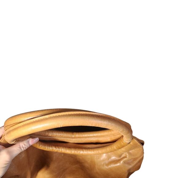 Rare HTF Zina Eva Pleated Camel Tan Leather Circle Shoulder Bag Purse EUC Boho - Picture 7 of 12